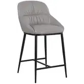 Sora Counter Stool in Grey Leather & Black Metal